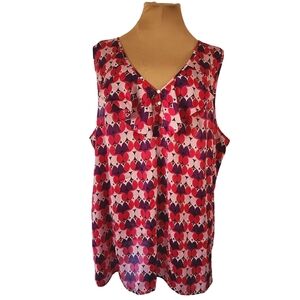 Fashion Bug Ruffled V-neck Abstract Blouse Women's Plus 2X